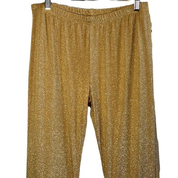 Sparkle City Wide Leg Pants Womens Large Gold Glittery Flares Stretch Festival - Picture 3 of 5